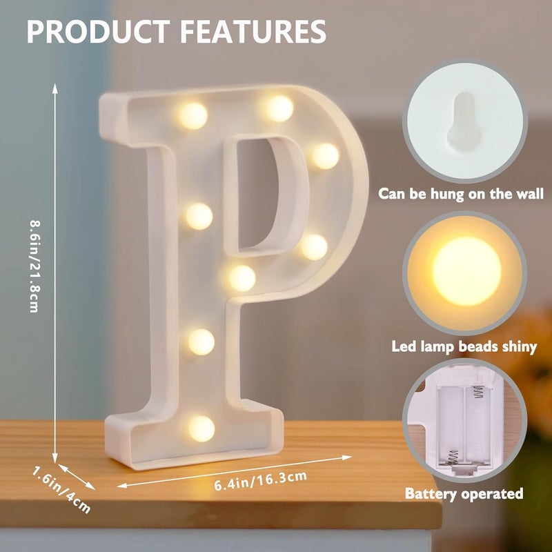SKYPHAROS LED Marquee Letters, White 26 Alphabet Light Up Letters, Battery Powered LED Letter Lights for Birthday Party, Christmas Night, Home, Bar, Graduation, Wedding Decoration(P) - Image 2